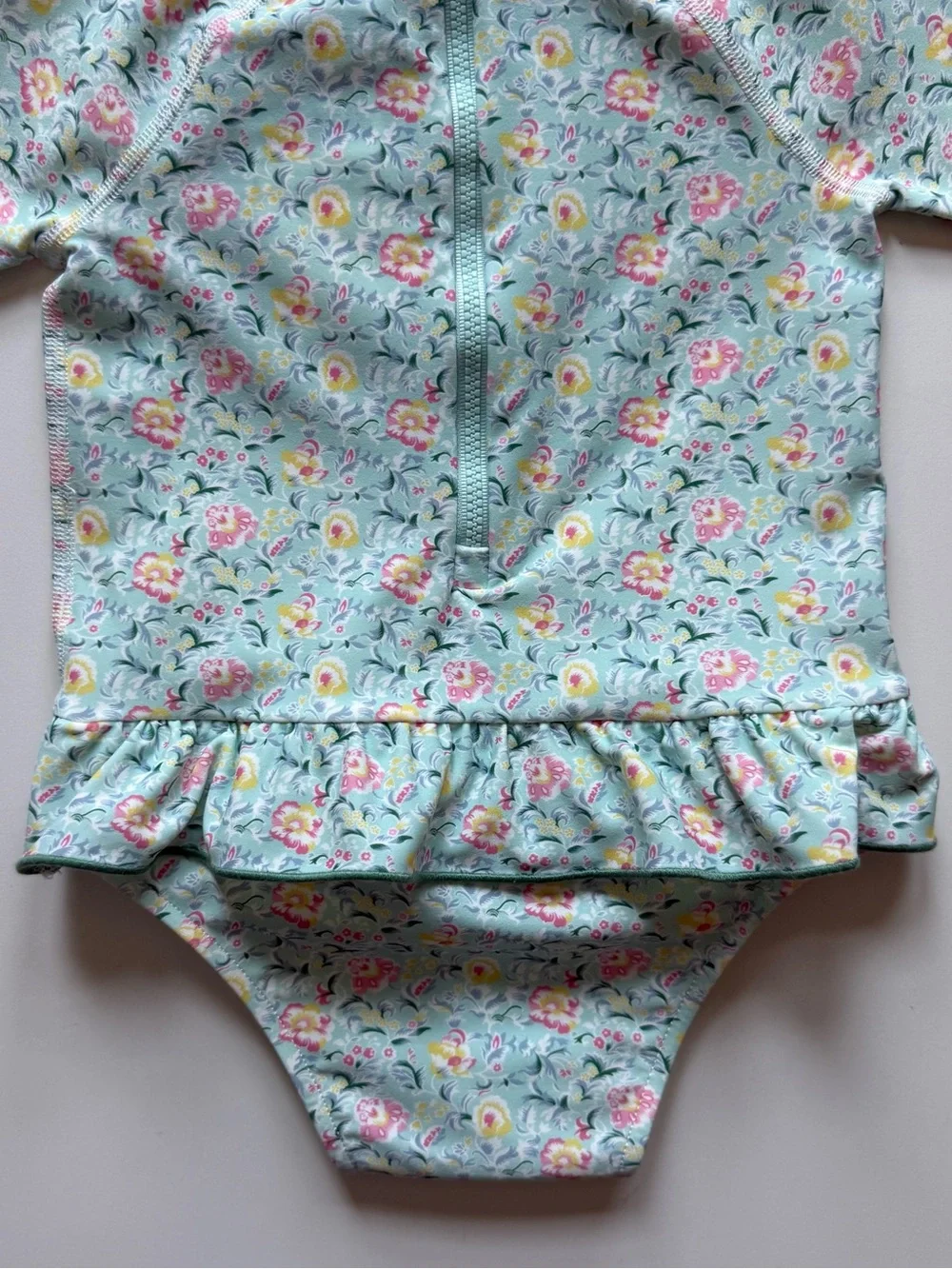 Ralph Lauren Baby Girl Floral Ruffled One-Piece Rashguard Swimsuit - Size 18-24M